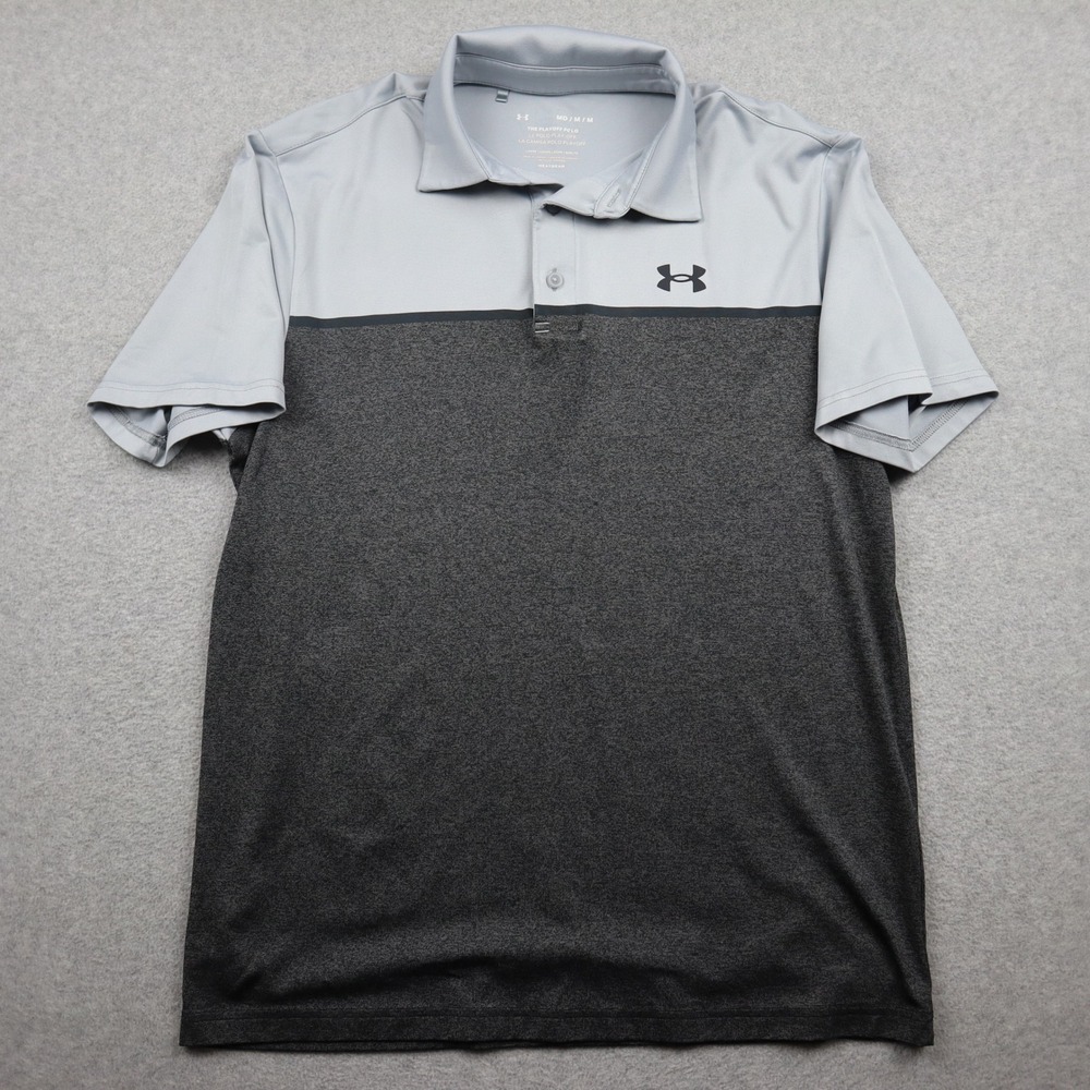 Under Armour Polo Mens Medium The Playoff Gray Colorblock HeatGear Short Sleeve